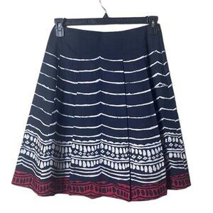 Talbots Womens Cotton Pleated A-Line Skirt Size 6P Tomato Girl Nautical Blue